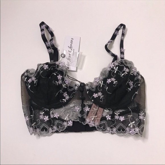 For Love And Lemons Amour Long Line Bra Black/White Small NEW - Picture 6 of 8